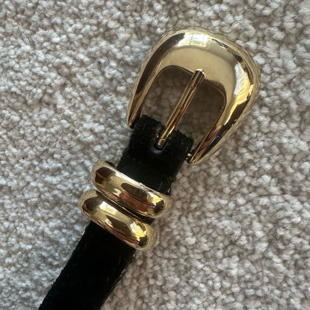 Black Genuine Suede Belt with Gold Buckle - Picture 3 of 6